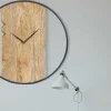 Wandklok In Twee Materialen - D61 Cm - Hout En Metaal - Licht Hout En Zwart - Galou-OZAIA Hot