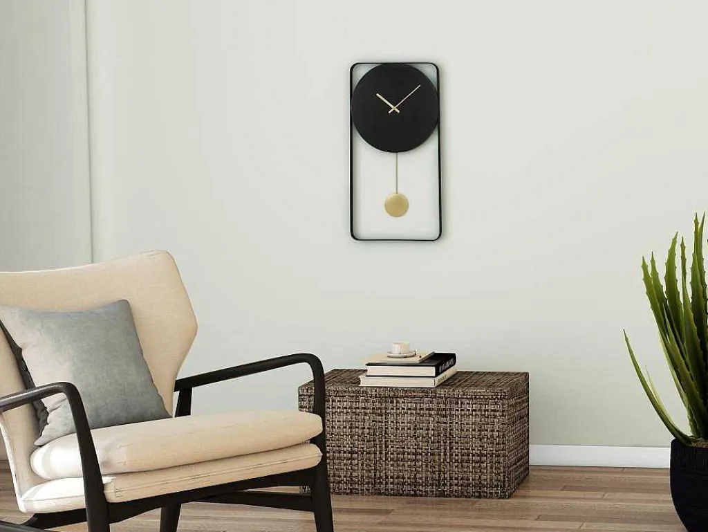 Wandklok Van Metaal - L31X H60 Cm - Zwart En Goudkleurig - Fastina-OZAIA Clearance