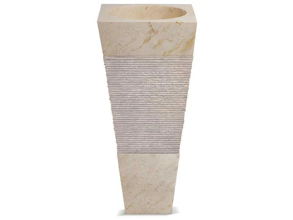 Wastafel Badkamer Op Voet Van Marmer Mido - Kleur Creme En Grijs-Shower & Design Clearance