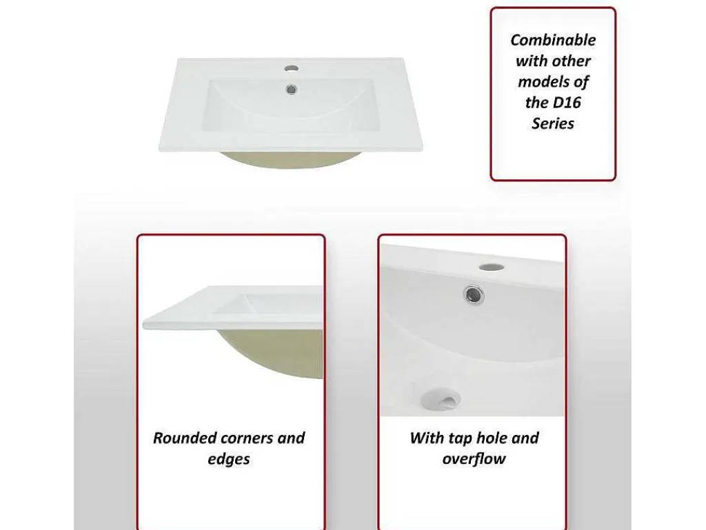 Wastafel Mcw-D16, 61Cm 30Mm Rand-Vente-unique Outlet