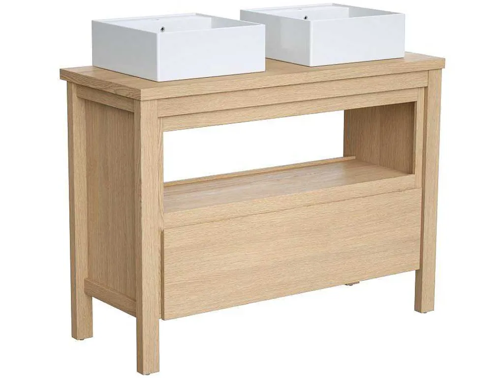 Wastafelmeubel Met Dubbele Opzetwastafel - Eikenfineer - 120 Cm - Cosmoti-Vente-unique Hot