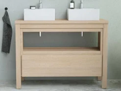 Wastafelmeubel Met Dubbele Opzetwastafel - Eikenfineer - 120 Cm - Cosmoti-Vente-unique Hot