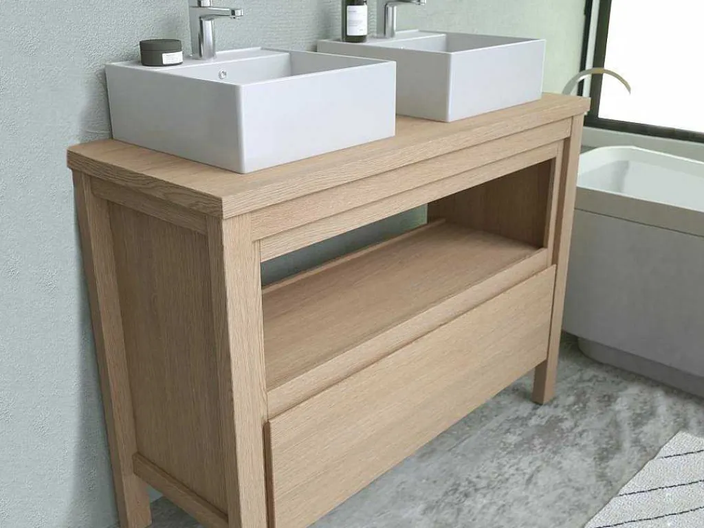 Wastafelmeubel Met Dubbele Opzetwastafel - Eikenfineer - 120 Cm - Cosmoti-Vente-unique Hot