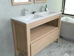 Wastafelmeubel Met Inbouwwastafel - Eikenfineer - 120 Cm - Cosmoti-Vente-unique Online
