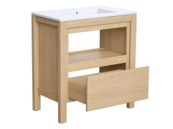 Wastafelmeubel Met Inbouwwastafel - Eikenfineer - 80 Cm - Cosmoti-Vente-unique New