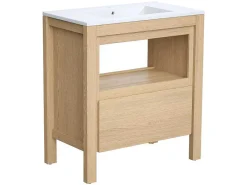 Wastafelmeubel Met Inbouwwastafel - Eikenfineer - 80 Cm - Cosmoti-Vente-unique New