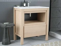 Wastafelmeubel Met Inbouwwastafel - Eikenfineer - 80 Cm - Cosmoti-Vente-unique New