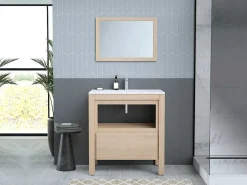 Wastafelmeubel Met Inbouwwastafel - Eikenfineer - 80 Cm - Cosmoti-Vente-unique New