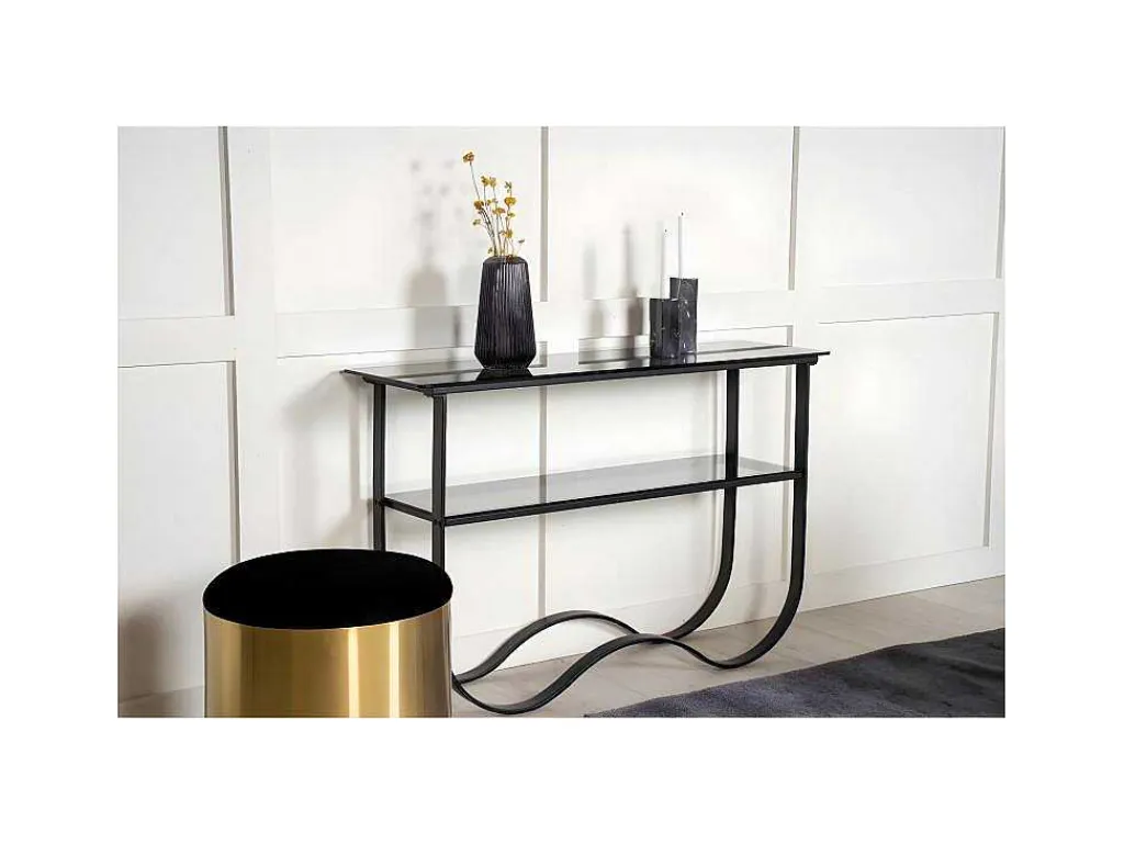 Wavy Sidetable Met Plank 34X117 Cm Zwart.-Furniture Fashion Online