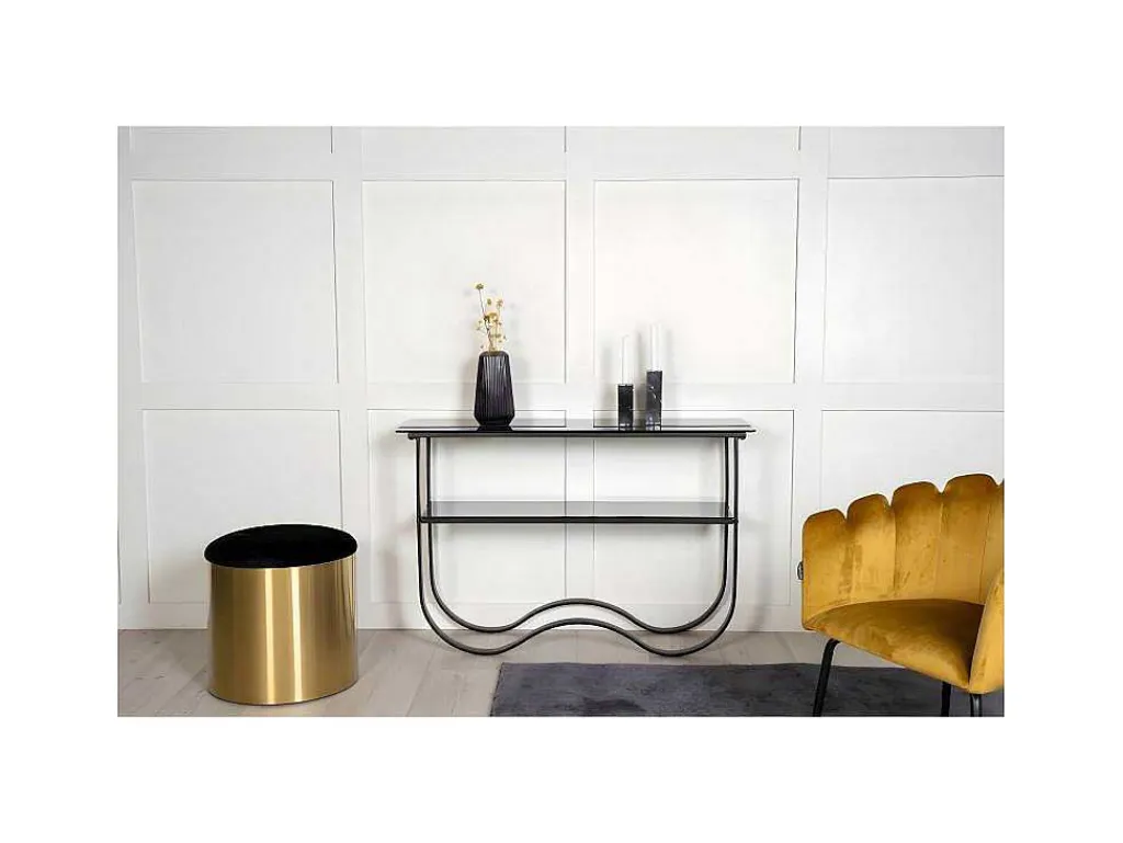 Wavy Sidetable Met Plank 34X117 Cm Zwart.-Furniture Fashion Online