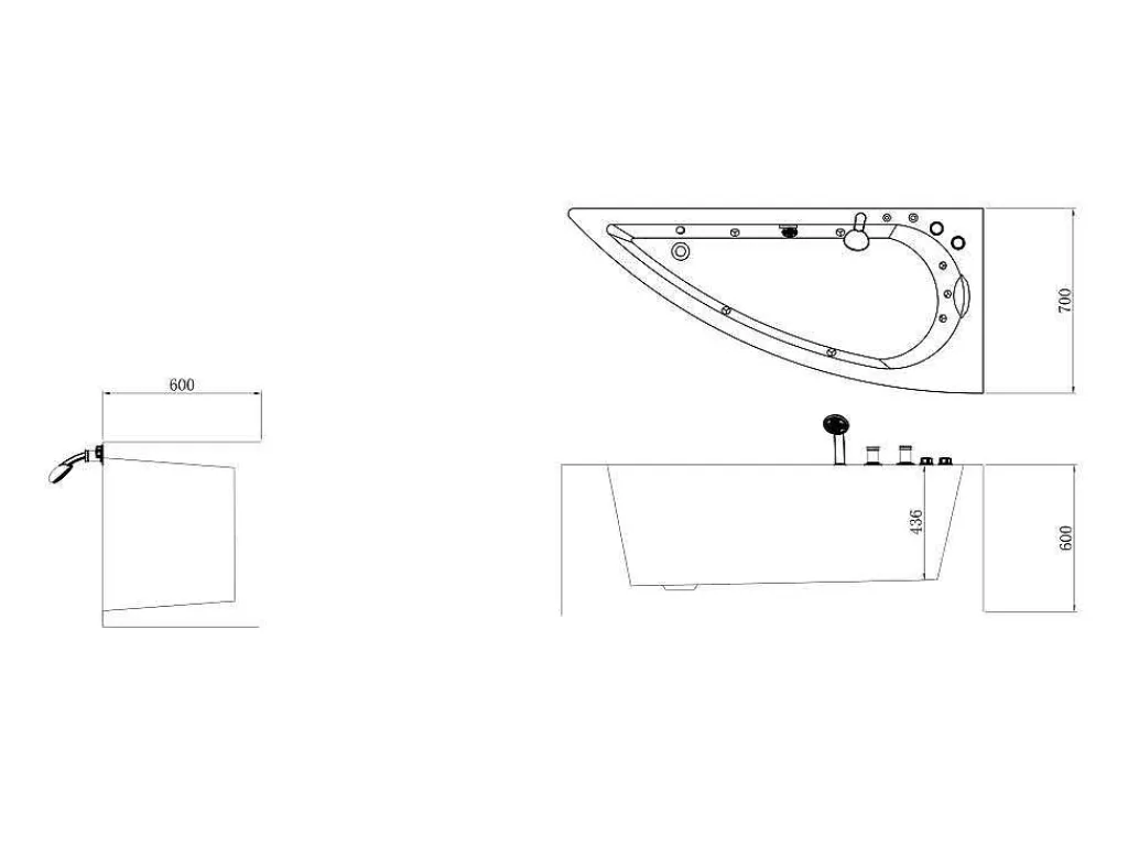 Wit Asymmetrisch Bubbelbad - 1 Plaats - 160 X 75 Cm - Hoek Rechts - Tabana-Shower & Design New