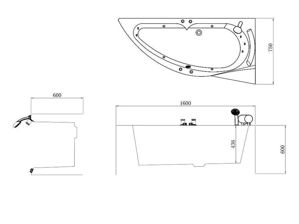 Wit Asymmetrisch Bubbelbad - 1 Plaats - 150 X 100 Cm - Hoek Rechts - Tabana-Shower & Design Outlet