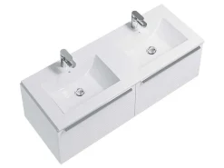 Wit Hangmeubel Voor Badkamer Met Groeven Met Dubbele Inbouwwastafel - 120 Cm - Latoma-Vente-unique