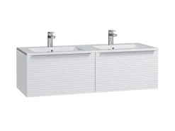 Wit Hangmeubel Voor Badkamer Met Groeven Met Dubbele Inbouwwastafel - 120 Cm - Latoma-Vente-unique