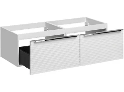 Wit Hangmeubel Voor Badkamer Met Groeven Met Dubbele Inbouwwastafel - 120 Cm - Latoma-Vente-unique