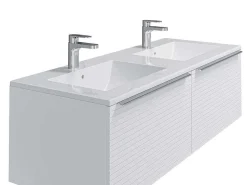 Wit Hangmeubel Voor Badkamer Met Groeven Met Dubbele Inbouwwastafel - 120 Cm - Latoma-Vente-unique