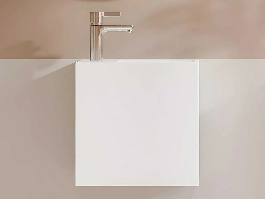 Witte Hangende Wastafel Van Solid Surface Met Nis - Kraan Links - 40 Cm - Pumori-Shower & Design Sale