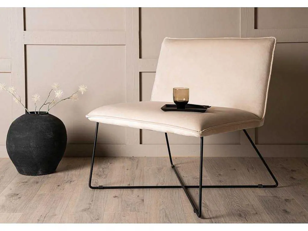 X-Lounge Fauteuil Velours Offwhite.-Vente-unique Best