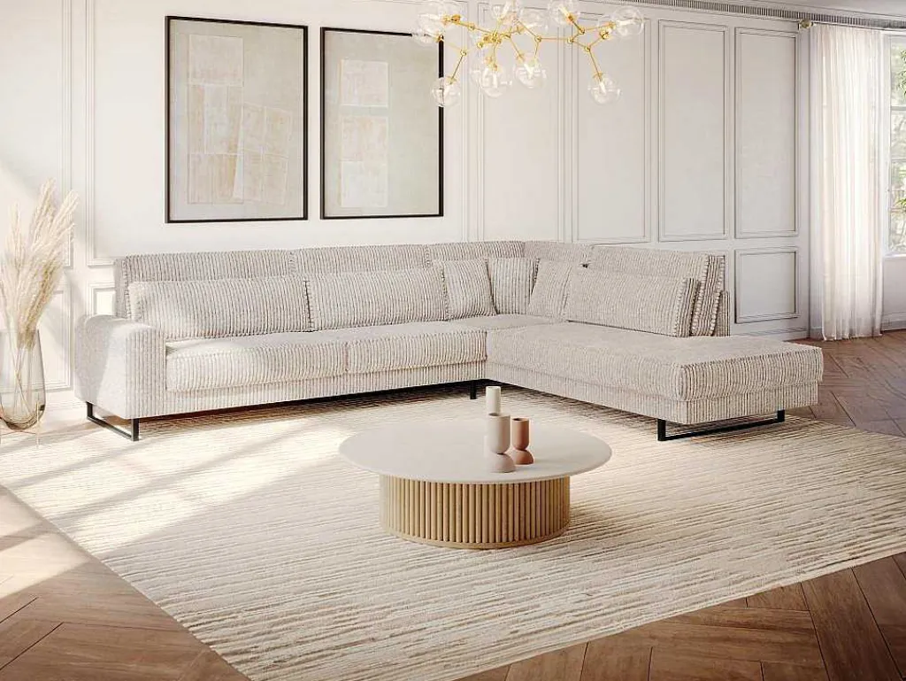 Xxl Hoekbank Van Beige Ribfluweel Tessio Van Maison Cephy-Maison Céphy Outlet