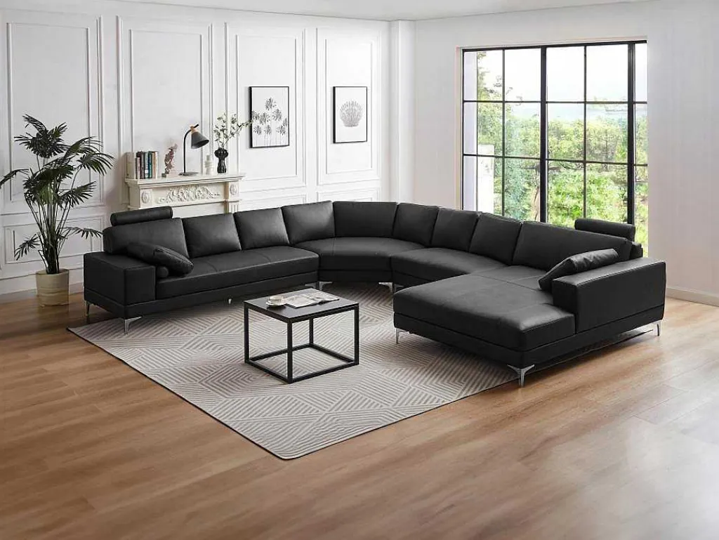 Xxl Zevenzitsbank Hoogwaardig Leer Donatello Ii - Zwart - Hoek Rechts-LINEA SOFA