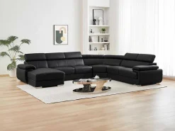 Xxl Zevenzitsbank Van Leer Elevanto - Zwart - Hoek Links-Vente-unique Outlet