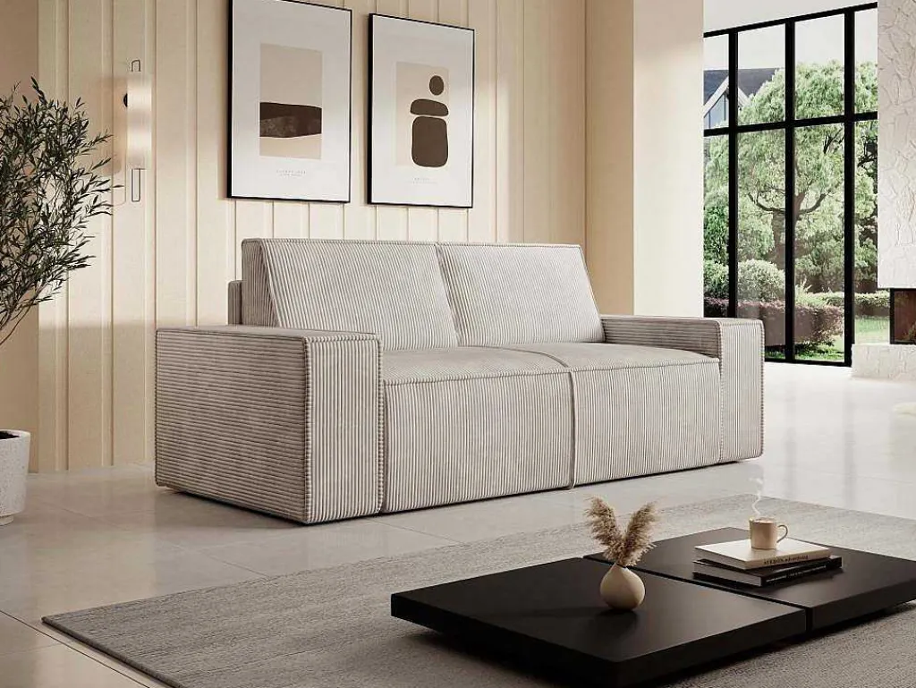 Zitbank 2 Plaatsen Beige Ribfluweel Amelia-Vente-unique Hot