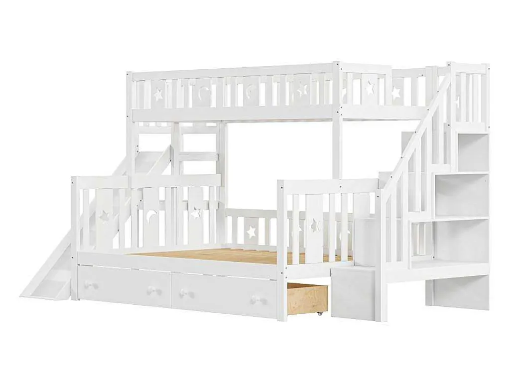2-Zits Stapelbed Met Glijbaan En Planken - 90 X 200 Cm + 140 X 200 Cm - Wit - Anthony-Vente-unique