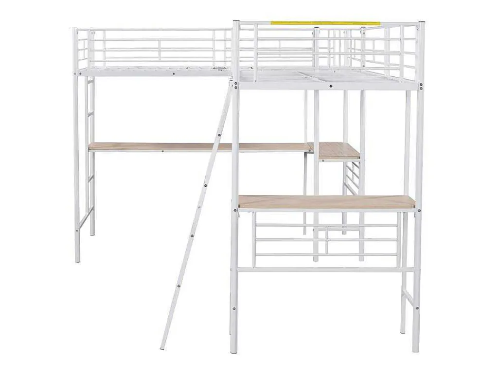 2-Zits Tussenbed - 2 X 90 X 200 Cm - Met Hoekbureau En Ladders - Metaal - Wit-Vente-unique Hot