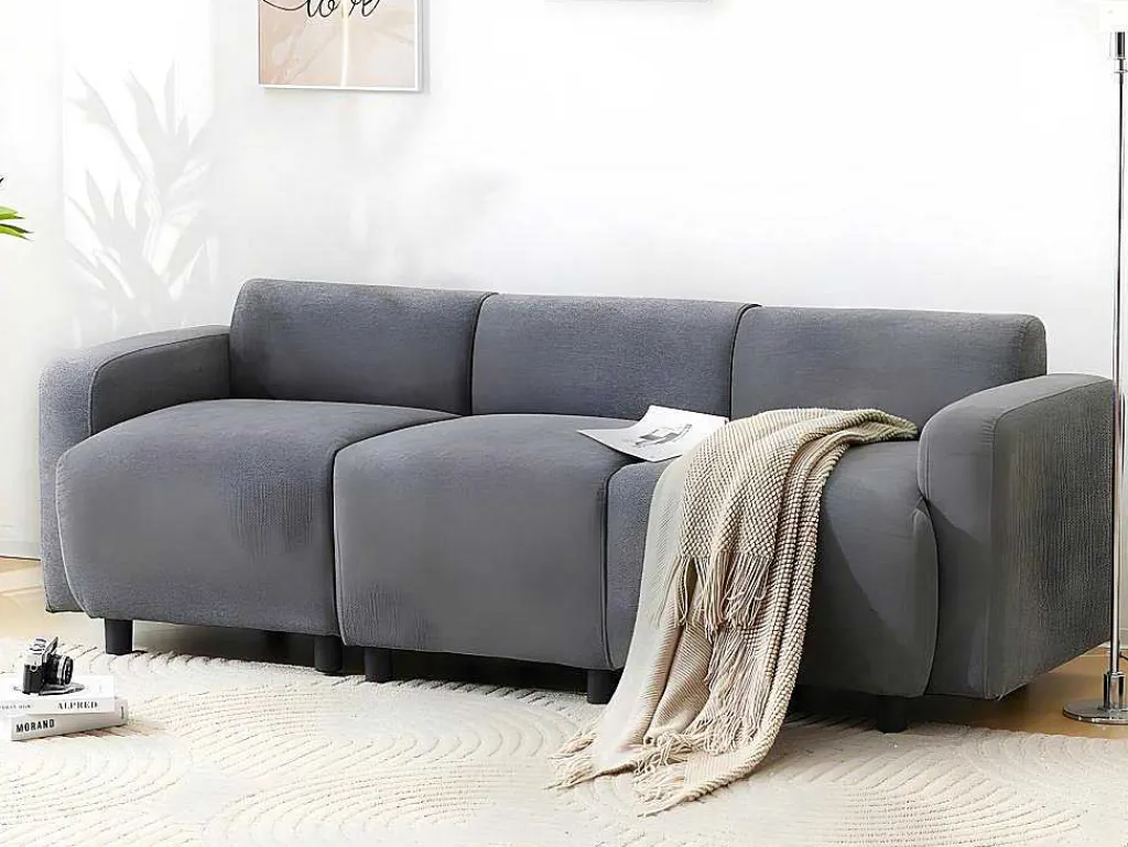 3-Zitsbank In Chenille-Stof Met 2 Kussens - Slaaphoogte 211 Cm - Grijs-ModernLuxe Clearance