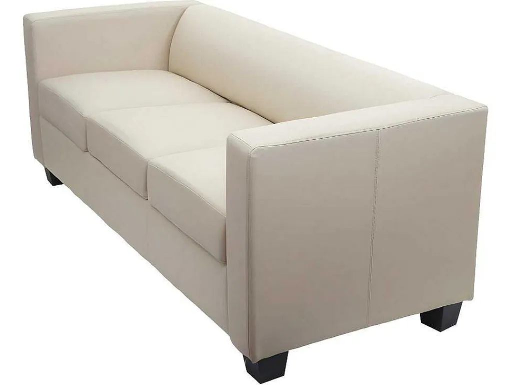 3-Zitsbank Lille, Kunstleer, Creme-Vente-unique Hot