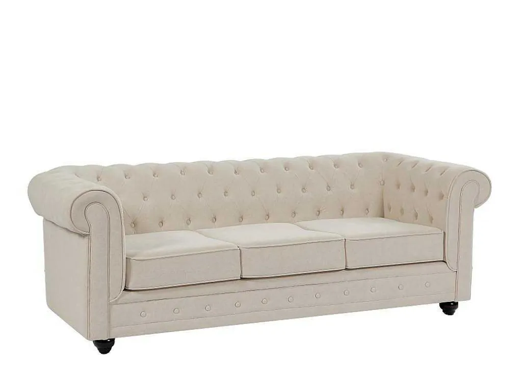 3-Zitsbank Van Beige Stof Chesterfield-Vente-unique Clearance