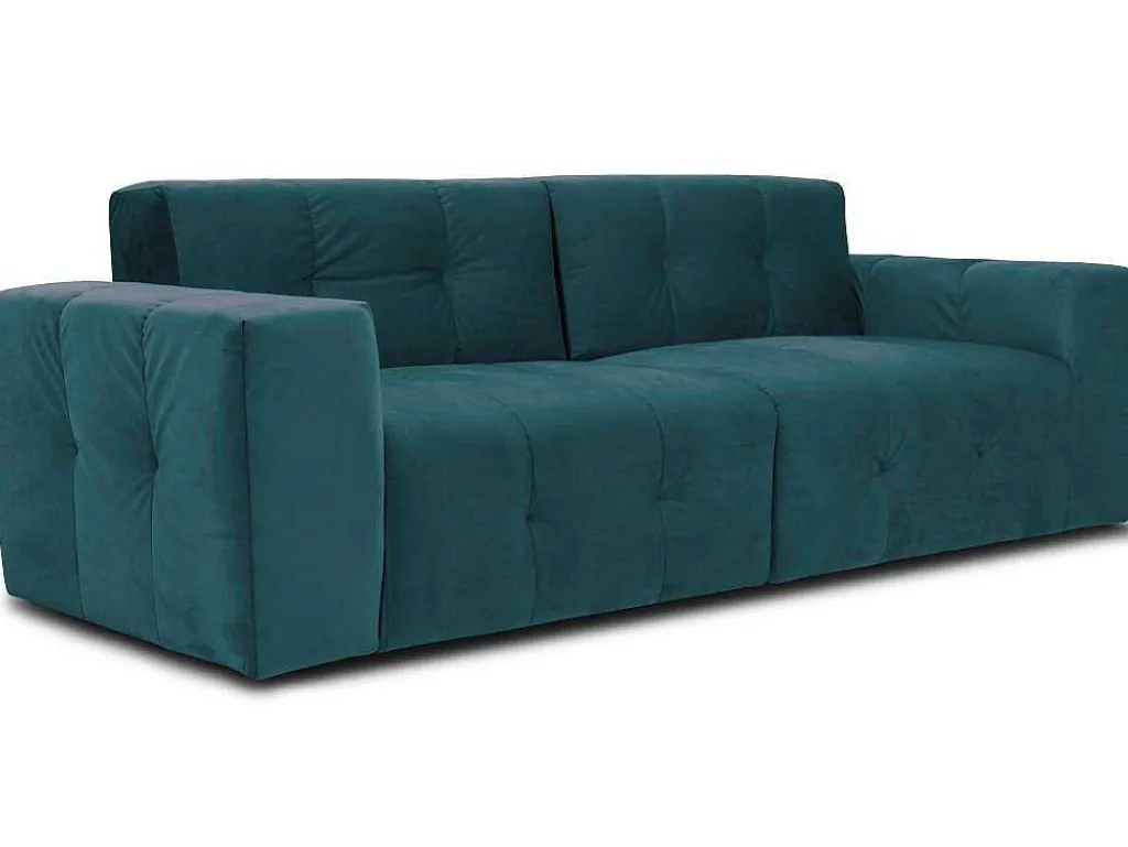 3-Zitsbank Van Eendenblauw Fluweel Inirida-Vente-unique
