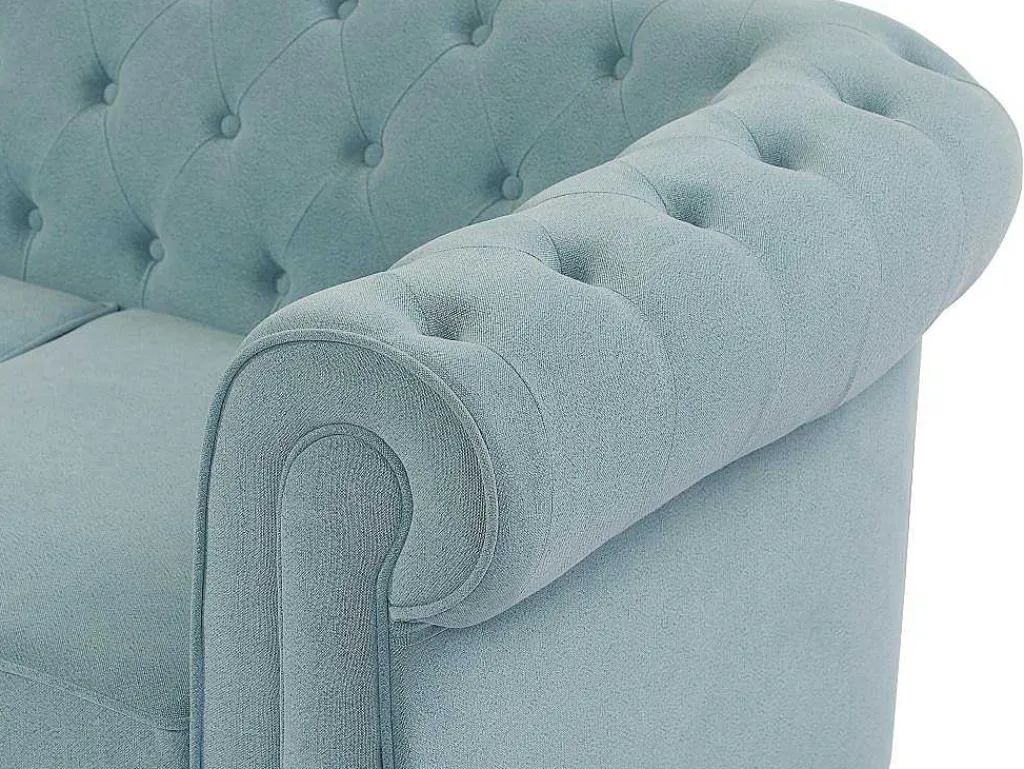 3-Zitsbank Van Lichtblauwe Stof Chesterfield-Vente-unique Sale