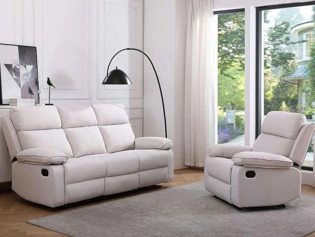 3-Zits-Relaxbank Van Beige Stof Lana-Vente-unique Sale