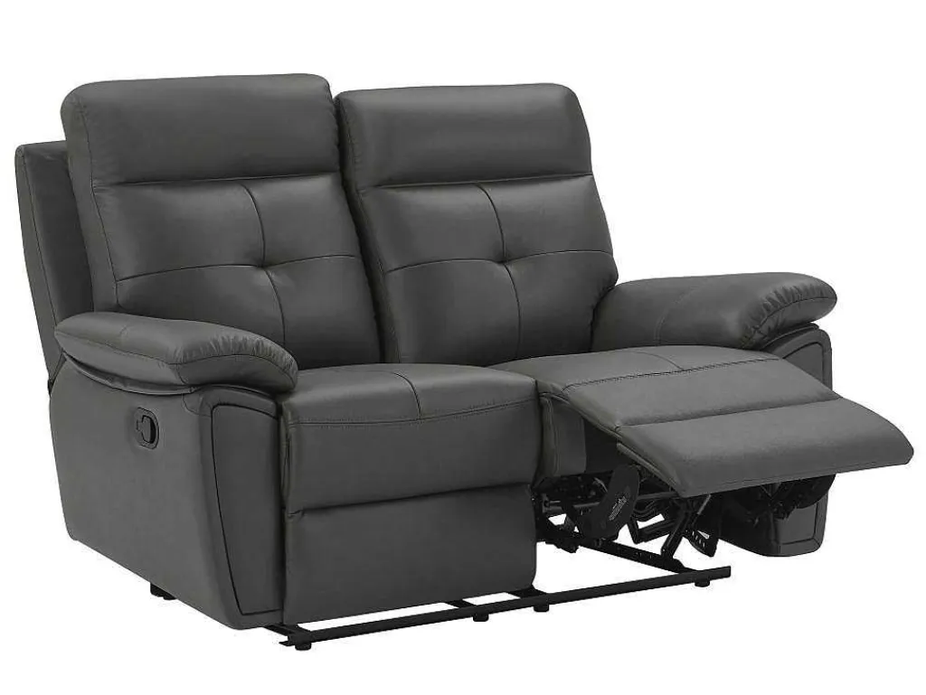 2-Zits-Relaxbank Van Grijs Leer Vineta-Vente-unique Outlet