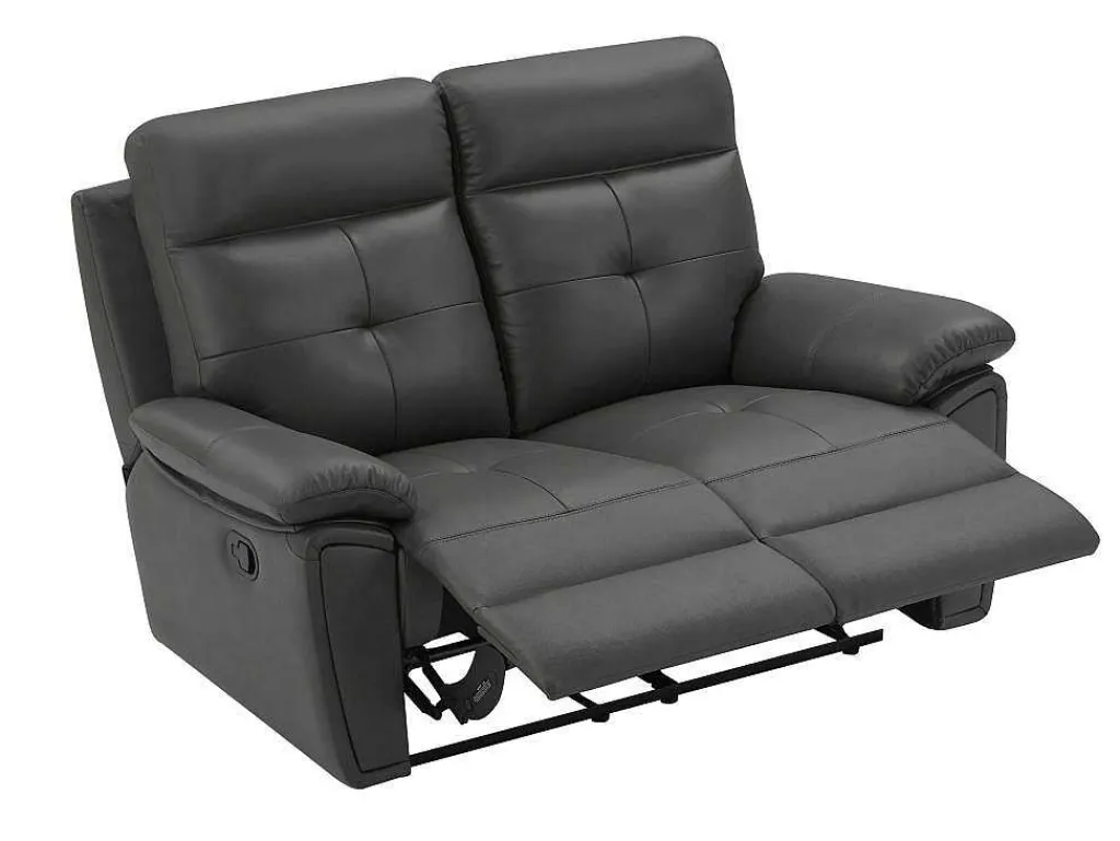 2-Zits-Relaxbank Van Grijs Leer Vineta-Vente-unique Outlet