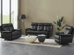 2-Zits-Relaxbank Van Zwart Leer Vineta-Vente-unique