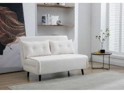 2-Zits-Slaapbank Van Ivoorwitte Bouclestof Uribia-Vente-unique Sale