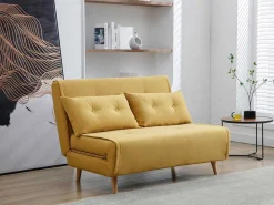 2-Zits-Slaapbank Van Mosterdgele Stof Uribia-Vente-unique Sale