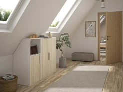 Zolderkast 3 Deuren En 1 Opbergvak - Wit En Houtlook - Adezio-Vente-unique Best