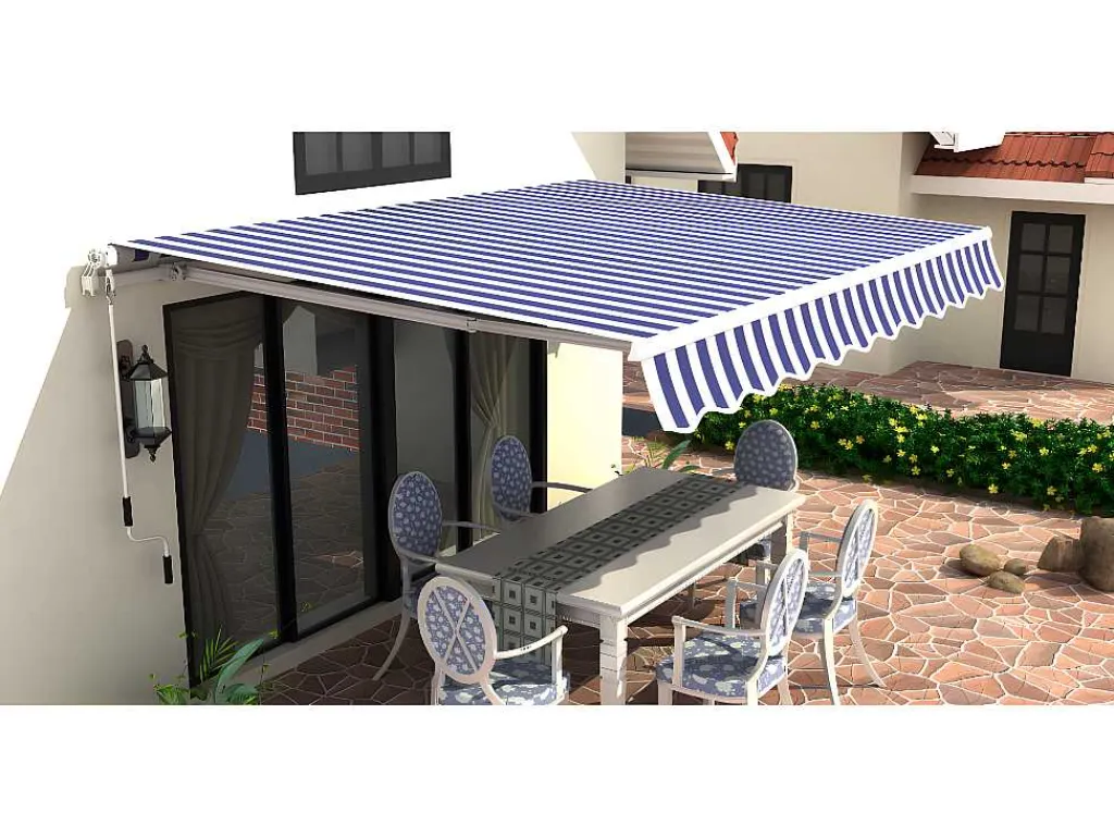 Zonnewering Paleas - Handmatig - 3,95 X 2,5M - Grijs En Wit-Vente-unique New
