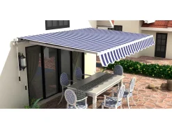 Zonnewering Paleas - Handmatig - 3,95 X 2,5M - Blauw En Wit-Vente-unique Discount