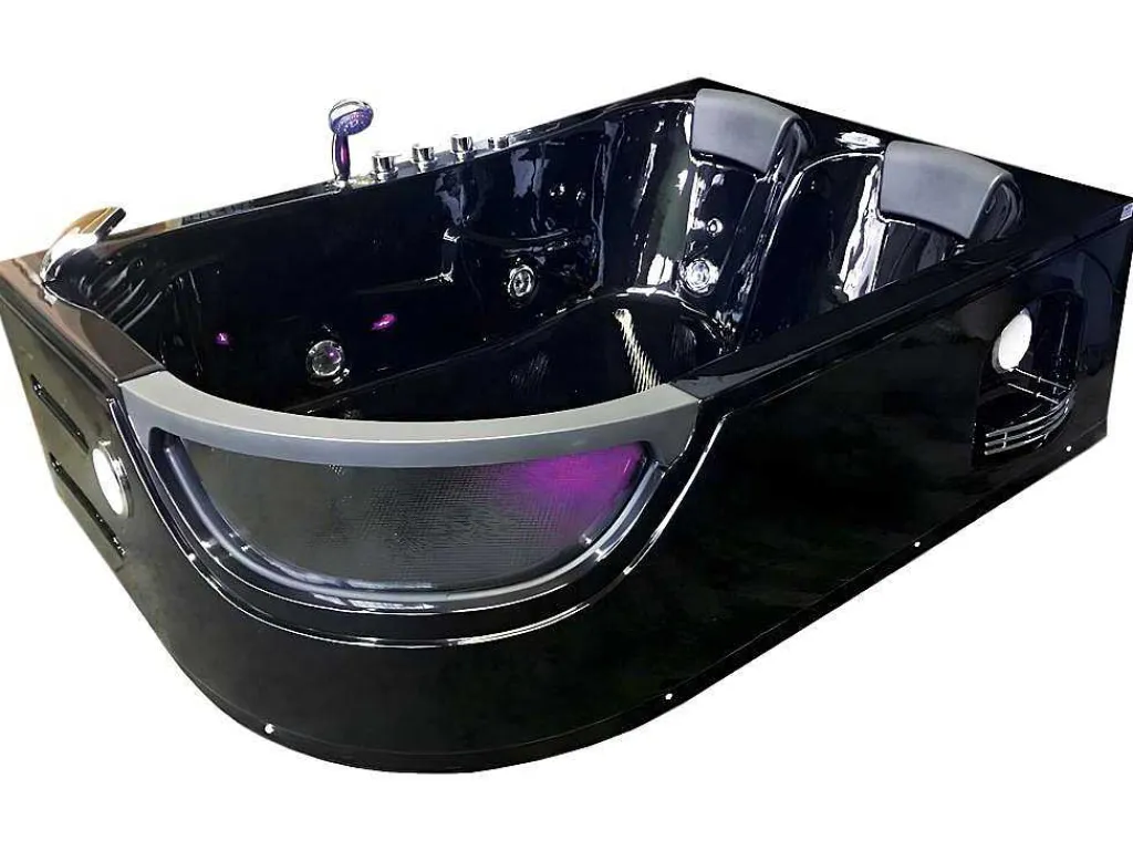 Zwart Bubbelbad 180 X 120 Cm Chromotherapie 8 Jets Bluebell-ELITESHOPPING