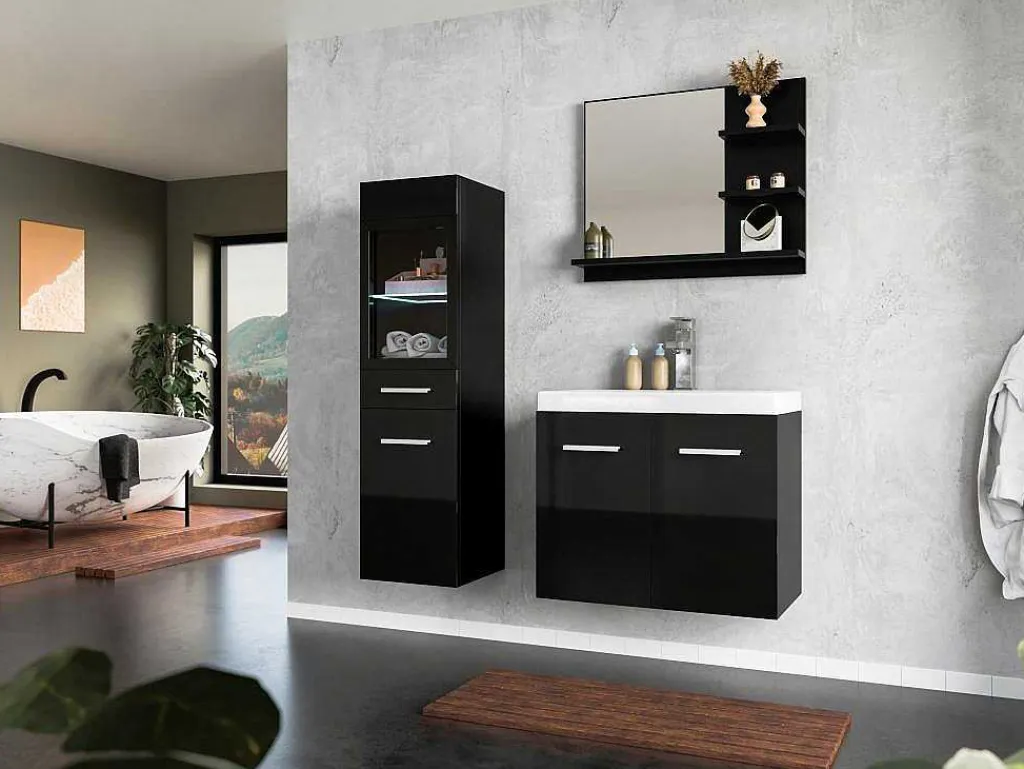 Zwarte Badkamerkolom Met Leds - L30 X B30 X H109 Cm - Laurine-Vente-unique Clearance