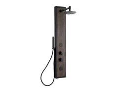 Zwarte Douchekolom Met Massagestralen Met Houten Decoratie - H127 X L48,5 Cm - Ubala-Shower & Design Hot