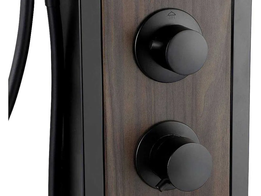 Zwarte Douchekolom Met Massagestralen Met Houten Decoratie - H127 X L48,5 Cm - Ubala-Shower & Design Hot