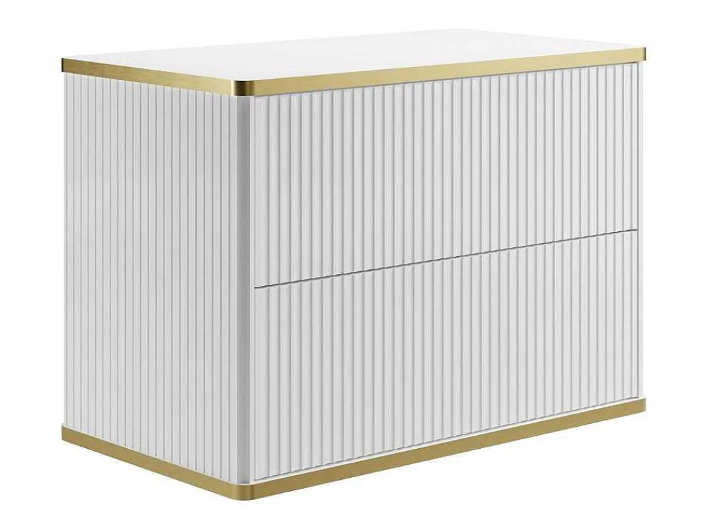 Zwevend, Geribbeld Badkamermeubel Met Goudkleurige Randen En Opzetwastafel - Wit - 80 Cm - Keliza-Vente-unique Online