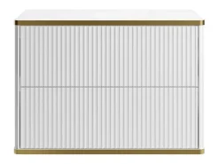 Zwevend, Geribbeld Wastafelmeubel Met Goudkleurige Randen - Wit - L80 Cm - Keliza-Vente-unique Discount