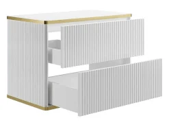 Zwevend, Geribbeld Wastafelmeubel Met Goudkleurige Randen - Wit - L80 Cm - Keliza-Vente-unique Discount