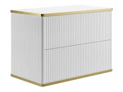 Zwevend, Geribbeld Wastafelmeubel Met Goudkleurige Randen - Wit - L80 Cm - Keliza-Vente-unique Discount